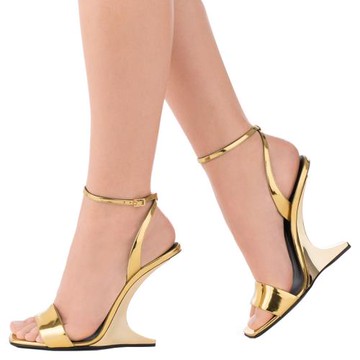 異形超無底高跟鞋2026年夏新款交叉帶絲巾方頭性感金色坡跟涼鞋女