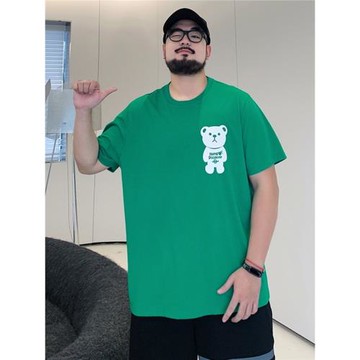 夏季卡通印花寬松大碼短袖T恤男潮牌胖子加肥加大純棉半袖打底衫