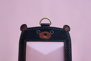 黑熊  真皮證件套/識別證卡套 附掛繩  附帶伸縮配件