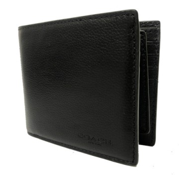 COACH 美國最新款男款8卡對折短夾附活動式證件夾(全皮-黑)