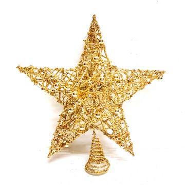 摩達客-25公分珠珠鐵網立體樹頂星(金色)擺飾