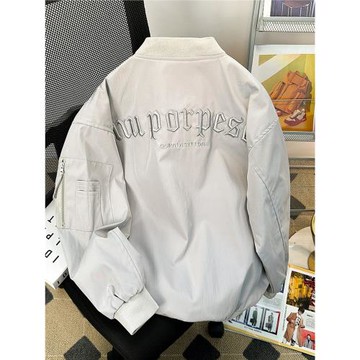 美式vibe刺繡棒球棉服男款秋冬季潮牌棉衣外套寬松情侶飛行員夾克