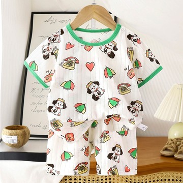 WarmNest - 純棉網眼透氣短袖短褲家居服套裝-愛心小狗