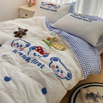 A純棉水洗棉B全棉床上四件套ins網紅卡通床單三件套男生兒童被套4