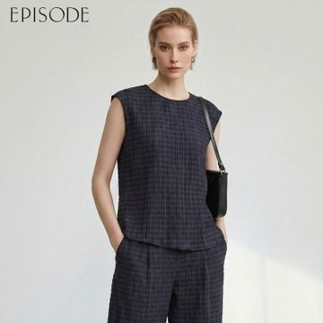 EPISODE - 百搭氣質蠶絲混棉格紋無袖背心上衣E63310