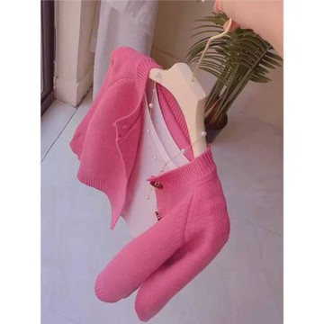 特大碼300斤早秋玫紅色短款毛衣外套女胖mm寬松外穿遮肚針織開衫