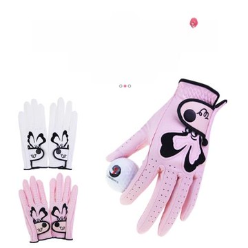 女士高爾夫手套進口高檔PU卡通兔golf指背透氣孔舒適耐磨雙手粉色