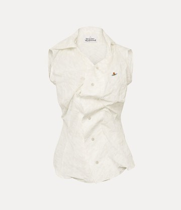 Vivienne Westwood Short Sleeve Drunken Shirt Embossed Cotton Stained-white 44 Women