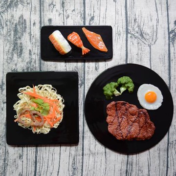 日式陶瓷亮光黑色平板酒飯店餐具盤牛排長方正方圓形壽司蛋糕盤子
