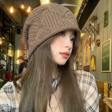 免運🌞手工堆堆帽女夏季日系顯臉薄款大頭簡約鏤空套頭包頭針織冷帽帽子漁夫帽 素面遮陽帽 防曬帽 抗uv 穿搭必備 學生帽