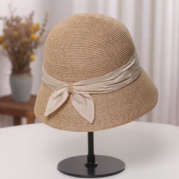 日系簡約可折疊UVCUT帽子女防曬遮陽太陽帽蝴蝶結草帽遮臉漁夫帽