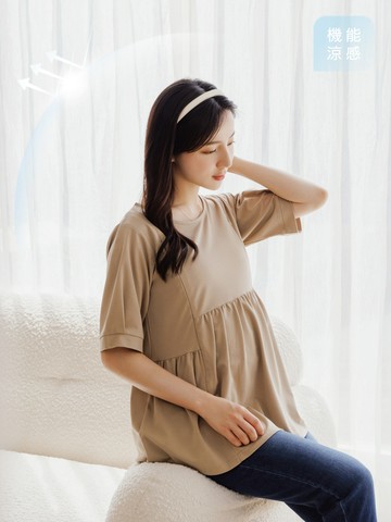 涼感．冰絲防曬打摺荷葉剪裁哺乳上衣
