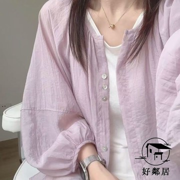 夏季必備💦抗UV外套 涼感防曬衣 防曬服女 法式高級感短款防曬襯衫女夏季新款寬鬆洋氣小個子薄開衫外套上衣HLJ