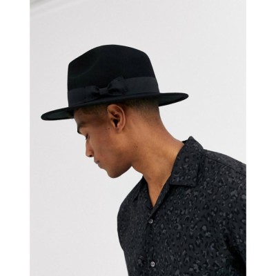 エイソス ASOS DESIGN メンズ ハット フェドラ 帽子 Wool Fedora Hat In Black With Size Adjuster ブラック