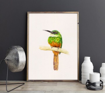 【蜂鳥】限量版水彩印製畫 | 北歐家居綠鳥掛畫 | 動物餐廳裝飾畫