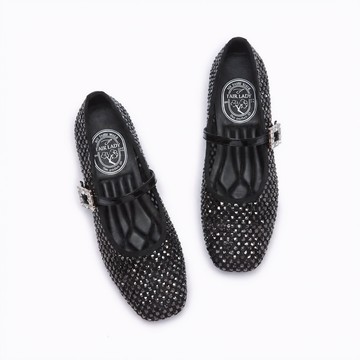 【新品】我的旅行日記 晶透網格平底瑪莉珍鞋 閃耀黑 (5B3198)