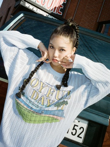 Joyful Graphic Mesh Sweater - Light Purple