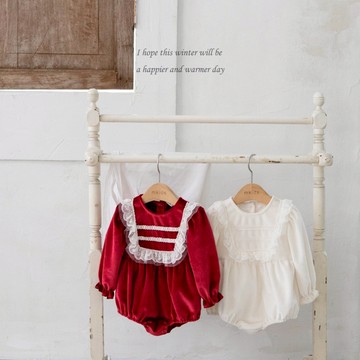 mkids【現貨】荷葉蕾絲天鵝絨包屁衣｜寶寶包屁衣 嬰兒衣服 聖誕節 過年 韓國童裝