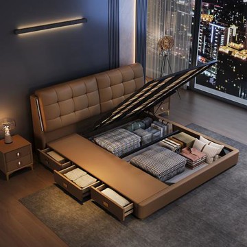 IDEA 立體飽滿6尺雙人加大加密靜音儲物床架/房間3件組(床頭+床底)帶感應燈