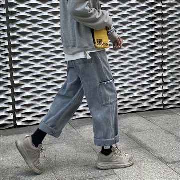 闊腿牛仔褲女春秋歐美復古直筒百搭學生ins工裝褲寬松顯瘦長褲子