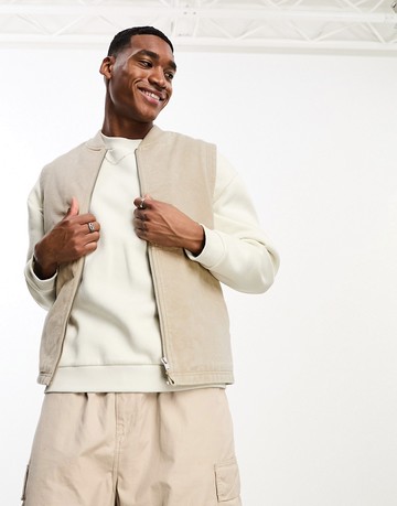 ASOS DESIGN utility gilet in washed stone-Neutral