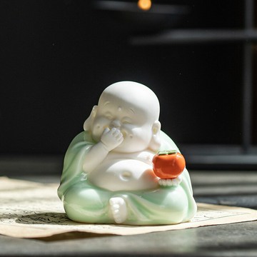 佛像 宗教擺件 家居擺件中式白瓷彌勒佛擺件家居客廳博古架擺設可愛笑佛招財汽車車載配件