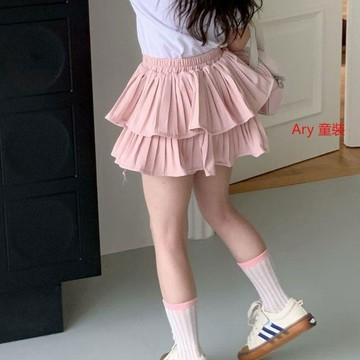 ARY 女童白色短裙 半身裙 高腰表演裙裤夏 兒童蛋糕裙 寶寶公主蓬蓬裙百褶 女童公主裙