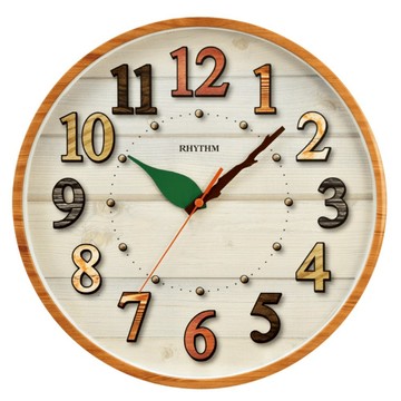 RHYTHM 日本麗聲時計 創意童趣靜音掛鐘  淺棕色