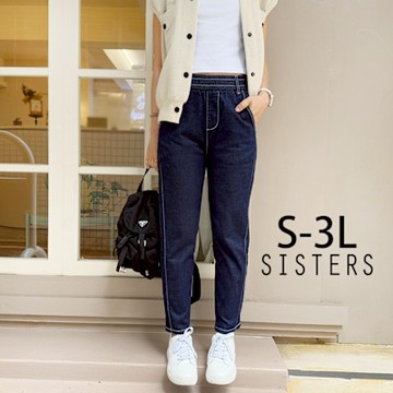 SISTERS 顯瘦又好穿的丹寧八分褲 牛仔褲/S-3L(女下著/丹寧/男友褲/顯瘦/寬褲/加大)