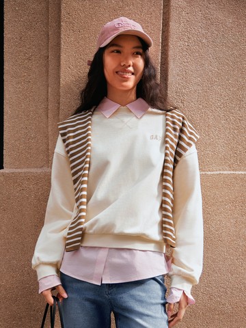 女裝 Logo圓領大學T-象牙白