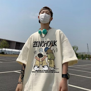 【台灣發貨】重磅印花男T 純棉短袖百搭美式街頭風簡約 圓領