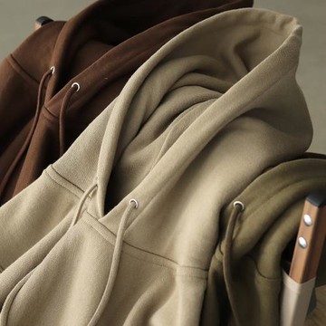 vintage 卡其色連帽衛衣男美式復古純棉加絨寬松休閑套頭帽衫春秋