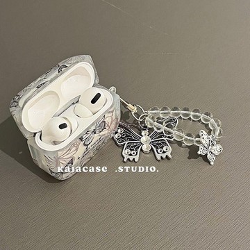 ins高級感黑蝴蝶適用airpodspro2保護套蘋果1/2/3/4代防摔pro耳機殼