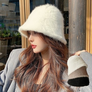 《杜達女孩》穿搭感UP顯臉小帽子 秋冬絨毛帽 毛茸茸盆帽 素面純色漁夫帽 毛絨帽 帽子 水桶帽 絨毛帽 帽子 仿兔毛帽