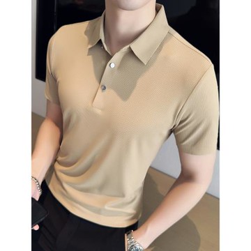 無痕冰絲polo衫男短袖夏季2024新款高級感潮流修身華夫格翻領t恤