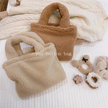 【YUU布包】韓版純色毛毛包毛絨迷你小布袋手機包可愛隨身小拎包