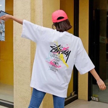 ANNAS 正韓 潑漆 短袖 上衣 棉T 短T 潮流 休閒 寬鬆 長版 印花 復古 噴漆 螢光 韓國