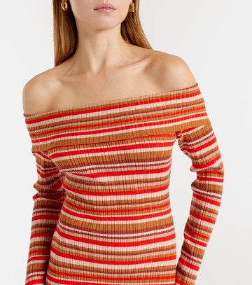 Bananhot Bonnie ribbed-knit striped off-shoulder maxi dress