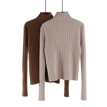 半高領加厚打底衫毛衣女2025春季新款女士短款休閑保暖坑條針織衫