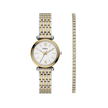 Carlie 優雅金銀羅馬時刻手錶手鍊套組 金銀色不鏽鋼錶帶 28 MM ES5450SET