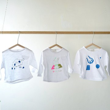 BABY 純白秋日七分袖純棉印花小口袋上衣 藍莓阿狗/印花的波/小手