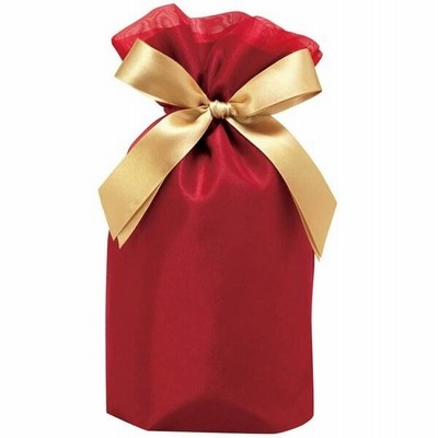 ラッピングバッグ ギフト袋 オーガンジー 巾着バッグ M ワインレッド 包む ノーブル リボン付 プレゼント [01] 〔メール便対象〕