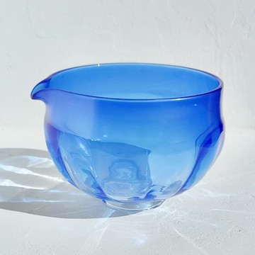 玻璃抹茶碗、抹茶碗、光澤、注水抹茶碗、藍色 / 可用熱水、附禮盒