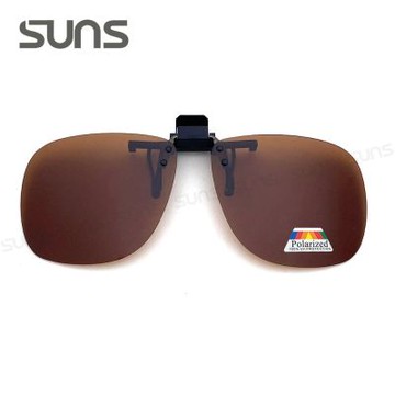 【SUNS】近視專用夾片太陽眼鏡 加大款 Polarized偏光墨鏡 茶色 可上掀/防爆鏡片/防眩光