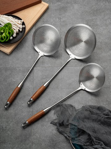 onlycook 家用304不銹鋼漏勺撈面勺廚房木柄長柄笊籬油炸撈勺神器