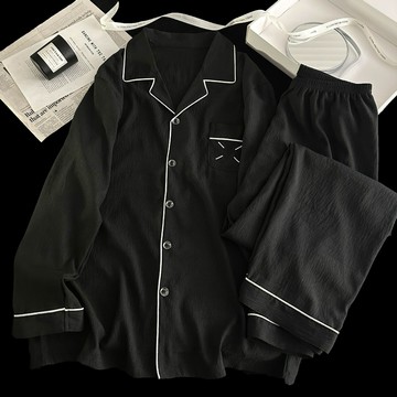 秋季新款雲朵棉小翻領卡通印花男款睡衣家居服套裝鑫弘-衣錦男裝