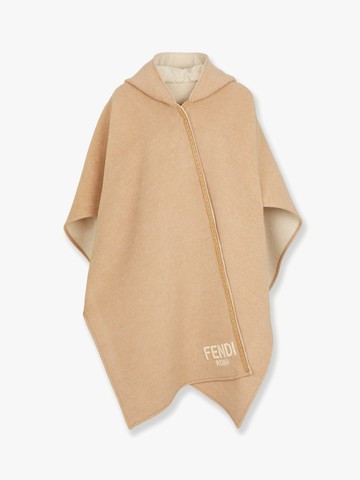 Wool and cashmere poncho with leather profiles - FENDI - gender_Woman