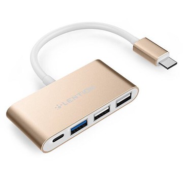 【美國代購】LENTION 4合1 鋁合金 Type-C Hub with Charging Port for MacBook 12/MBP 2017/ChromeBook-Gold