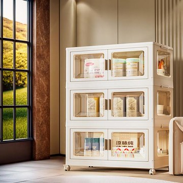 Mr.box 73面寬升級內崁式透明側板前開式折疊三層收納櫃-附滑輪 兩款可選