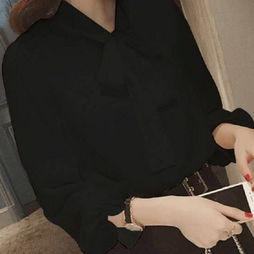 9th street 蝴蝶結燈籠袖襯衫｜白色系帶設計感長袖上衣(預購)